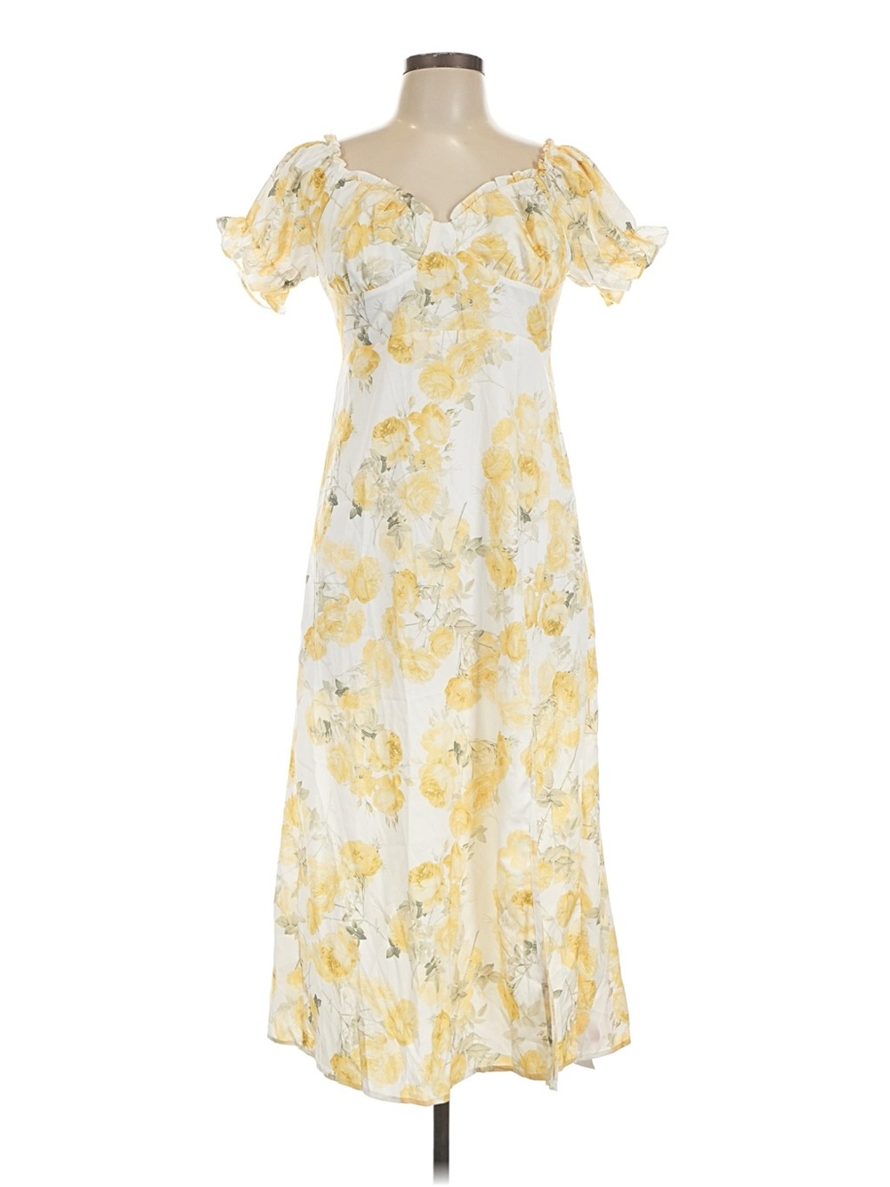 Cider Large Yellow Floral Off-Shoulder Midi Dress